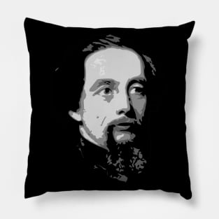 Charles Dickens Black and White Pillow