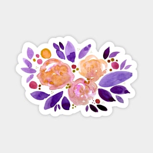 Watercolor flower bouquet - orange and purple Magnet