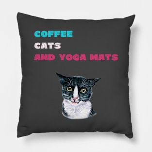 Coffee cats and yoga mats funny yoga and cat drawing Pillow