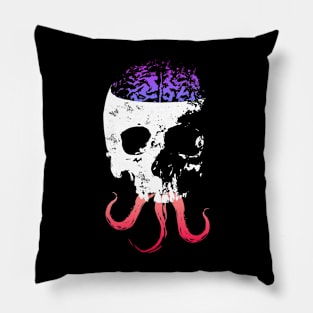 Scary Skull with Brain - Color Version 7 Pillow