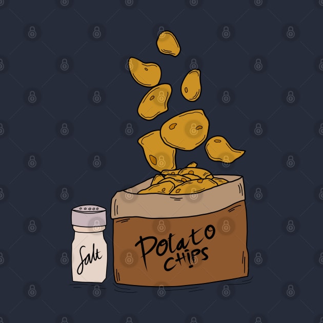 potatoo chips with salt hand drawing by me and dinosaur