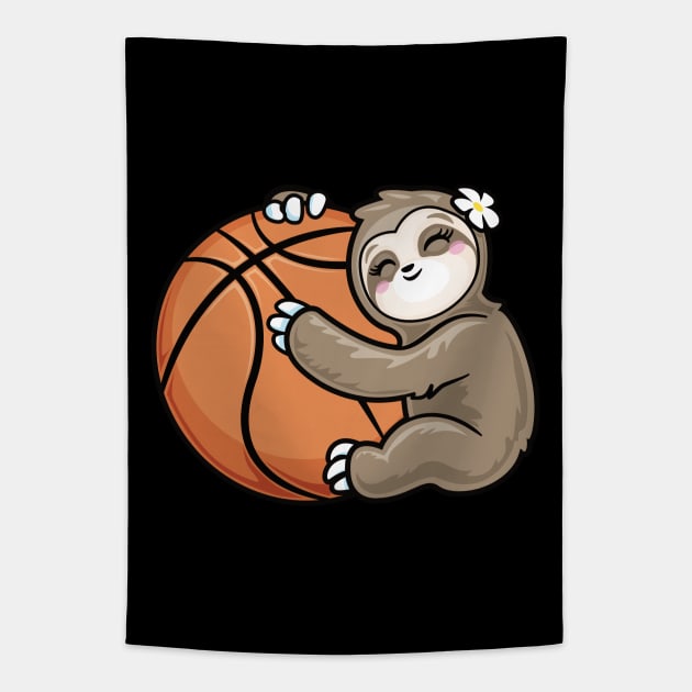 Cute Girl Sloth Basketball Tapestry by PnJ