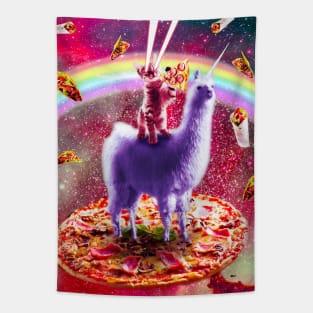 Laser Eyes Outer Space Cat Riding On Llama Unicorn Tapestry