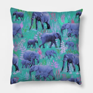 Sweet Elephants in Bright Teal, Pink and Purple Pillow