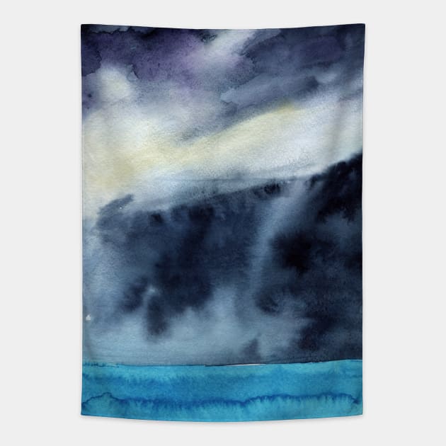 Watercolor landscape sky clouds Tapestry by Olga Berlet