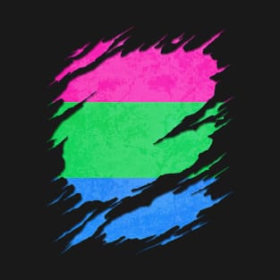 Polysexual Pride Flag Ripped Reveal T-Shirt