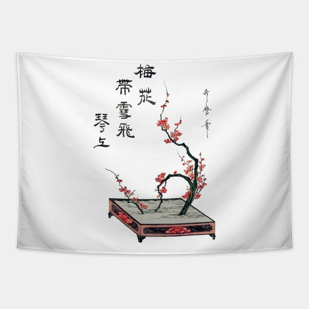 ikebana flower plum branch ukiyo-e art, Kitagawa Utamaro Tapestry by kanchan
