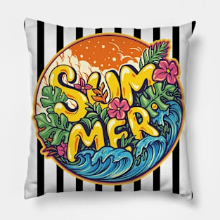 Tropical Summer - White Stripes on Pillow