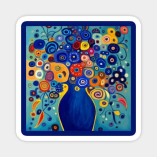 Cute Abstract Flowers in a Blue Vase Still Life Painting Magnet