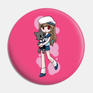 Anime Sailor Girl Hugging Cat Pin