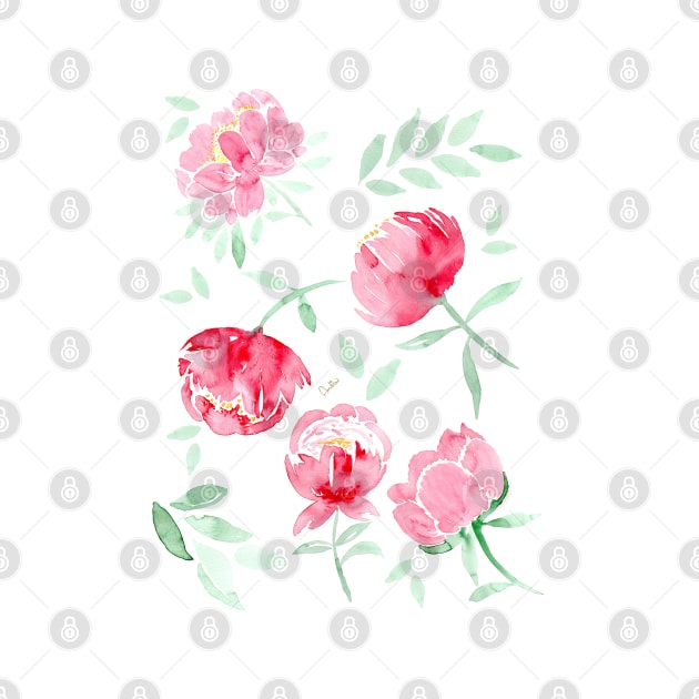 Watercolour Romantic Roses and peonies by annalisaamato