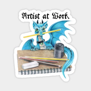 Artist at Work - Cute Blue Dragon Artist at Work Magnet