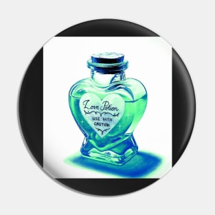 Alchemy Love elixir potion - phthalo blue and teal heart bottle Pin