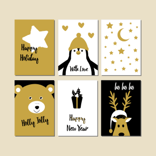 Merry Christmas cards 2 - black, white and gold T-Shirt