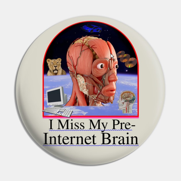 I Miss My Pre-Internet Brain - 90's Y2K School Textbook Design Pin by blueversion