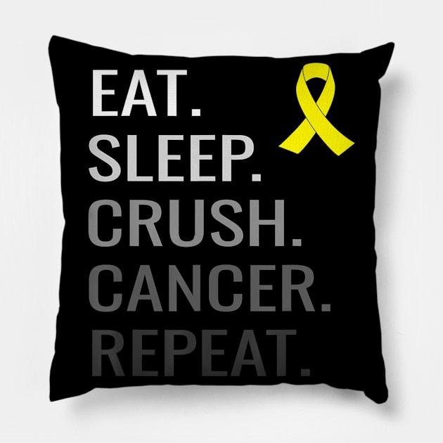 Eat Sleep Crush Cancer Repeat Sarcoma Cancer Awareness Pillow by LaurieAndrew