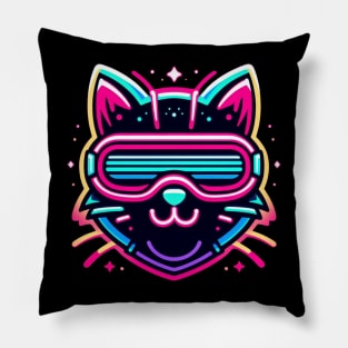 neon cyberpunk cat graphic Pillow