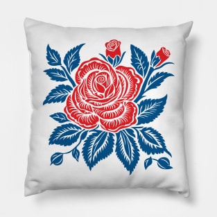 Scandinavian folk art roses red and blue Pillow