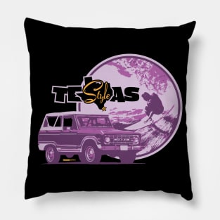 Texas-Style Surfer with Ford Bronco in pastel pinks and purples Pillow