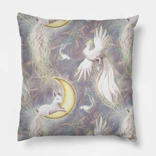 Fabulous heroes and animals, fairytale plants in lights Pillow