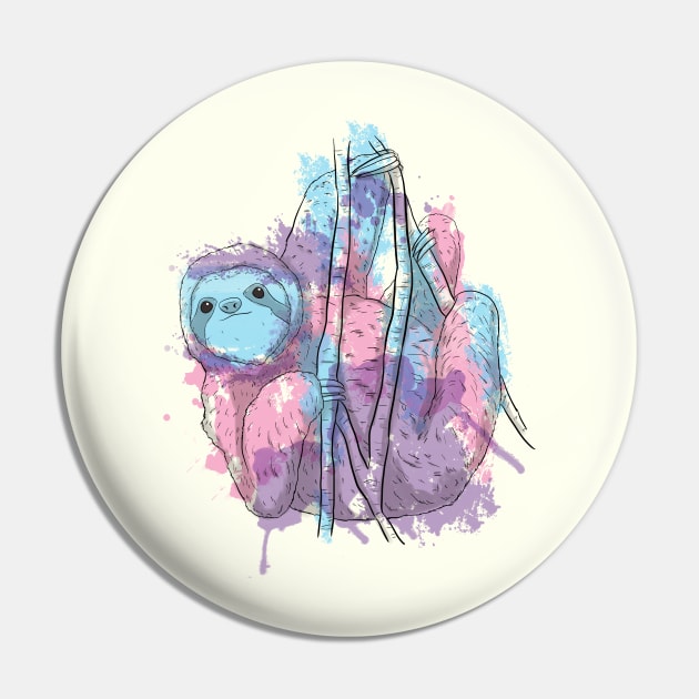 Sloth- Splashed in colors purple, pink and blue Pin by Yellow Bear Designs