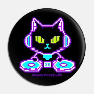 Neon Pixel Cat DJ Pin