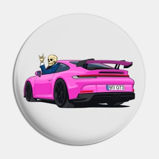 car 911 GT3 skull metal hands pink Pin