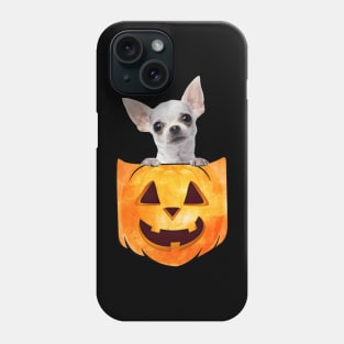 White Chihuahua Dog In Pumpkin Pocket Halloween Phone Case