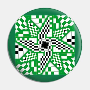 Green Black and White Checkered Pinwheel Optical Illusion Pin