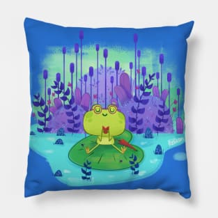 Reading Frog, cute book lover's design Pillow