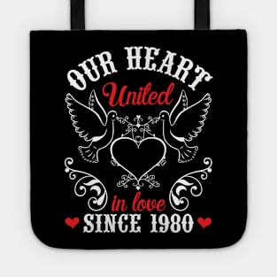 Our Heart United In Love Since 1980 Happy Wedding Married Anniversary 40 Years Husband Wife Tote