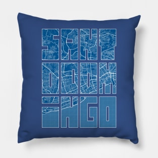 Santo Domingo, Dominican Republic Map Typography - Blueprint Pillow