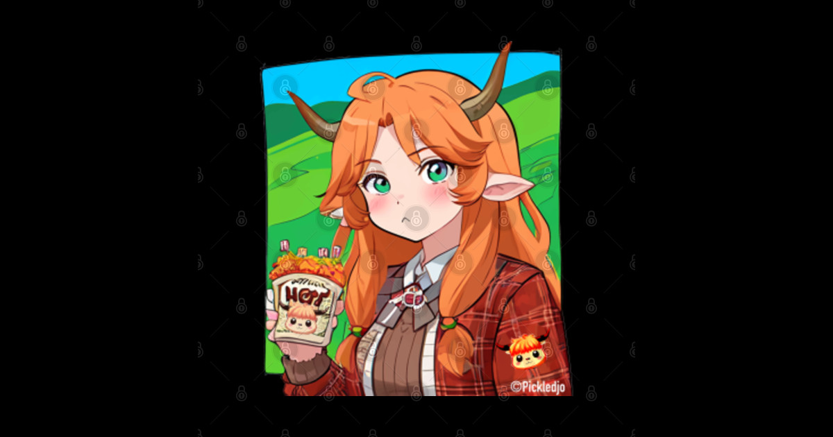 Highland Cow Anime Girl - Highland Cow - Sticker | TeePublic