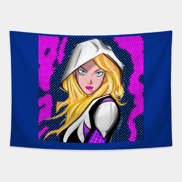 stacy the blonde ghost hero ecopop Tapestry by jorge_lebeau