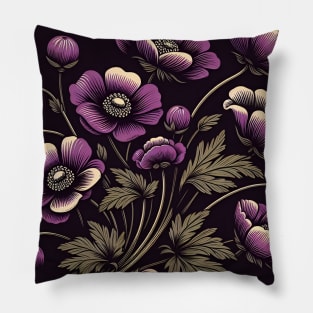 Violet Floral Illustration Pillow