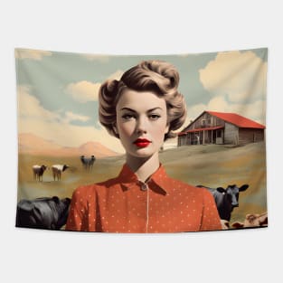 Vintage Farm Girl Pin Up Collage - Retro Chic Art Print Tapestry