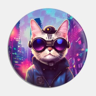 Techno Cat In Japan Neon City Pin