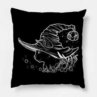 cat witch white lineart Pillow