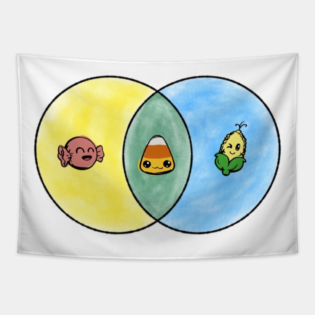 Candy Corn Venn Diagram Tapestry by cheekenpeeg