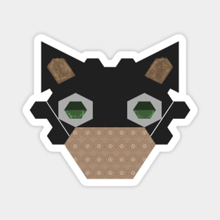 Black Cat Wearing Brown Flowers Pattern Mask Magnet