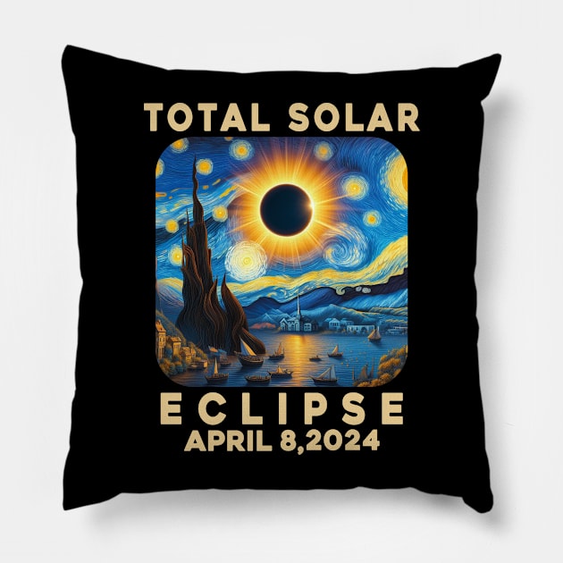 Van Gogh Starry Night Total Solar Eclipse April 8 2024 - Eclipse Shirt 2024 - Astronomy Gift Solar Eclipse Pillow by aesthetice1