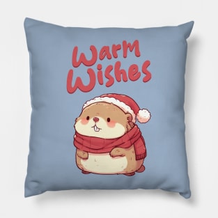 Warm Wishes Christmas Marmot Pillow