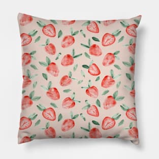 Watercolor painting of tropical strawberries on light pink background Pillow