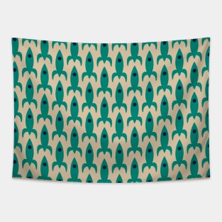 Retro Rockets - Atomic Age 1950s Midcentury Modern Rocket Ships in Turquoise Teal and Beige Tapestry