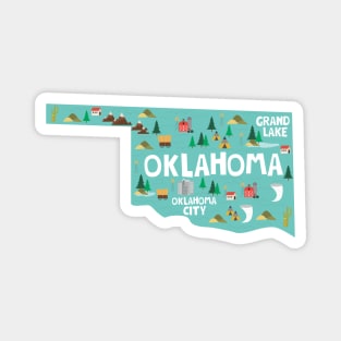 Oklahoma State USA Illustrated Map Magnet