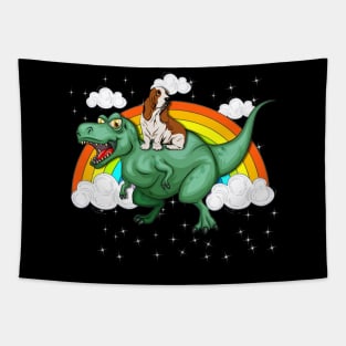 T Rex Dinosaur Riding Basset Hound Dog Tapestry