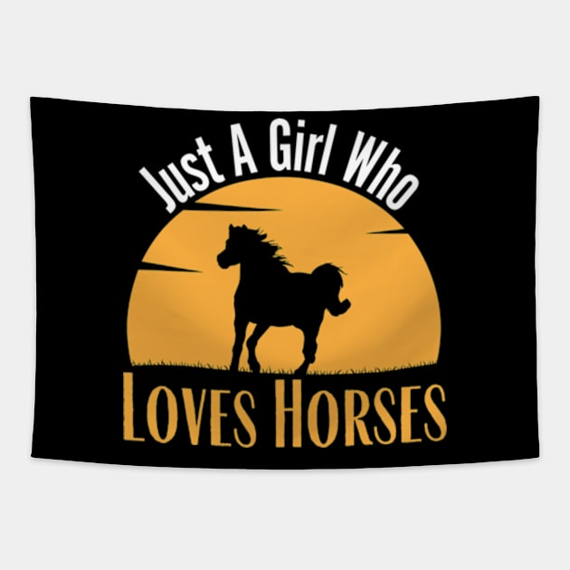 Just A Girl Who Loves Her Horse Retro Sunset Silhouette Tapestry by Shopinno Shirts