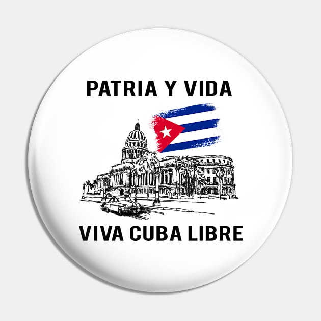 PATRIA Y VIDA VIVA CUBA LIBRE Inked Line Art Pin by PsychoDynamics