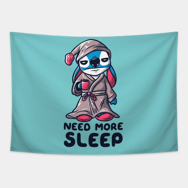 Need More Sleep - Funny Alien Cartoon Coffee Tapestry by eduely