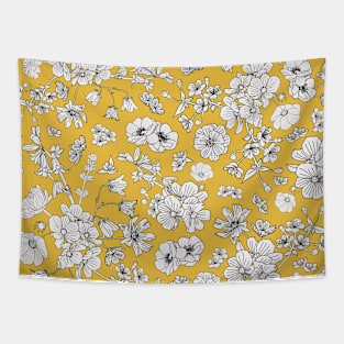 Floral pattern on mustard Tapestry